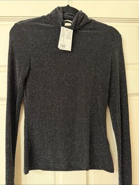H&M Black Metallic Sparkle Long Sleeve Turtleneck Top